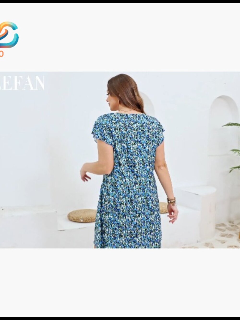 Knee-Length Swing Dress with Ruffle Sleeves and Pockets, Loose Fit - Picture 6 of 7